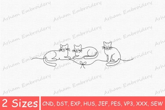 Cute Three Cats Line Art