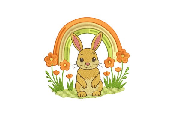 Floral Rabbit with Rainbow