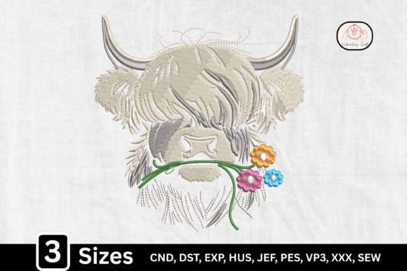 Highland Cow with Flowers