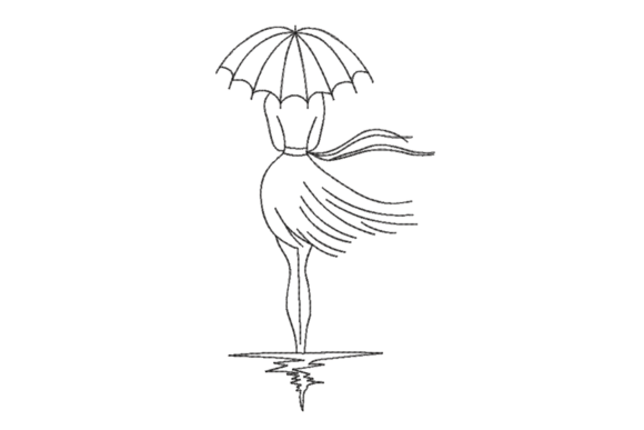 Windy Umbrella Girl – Line Art
